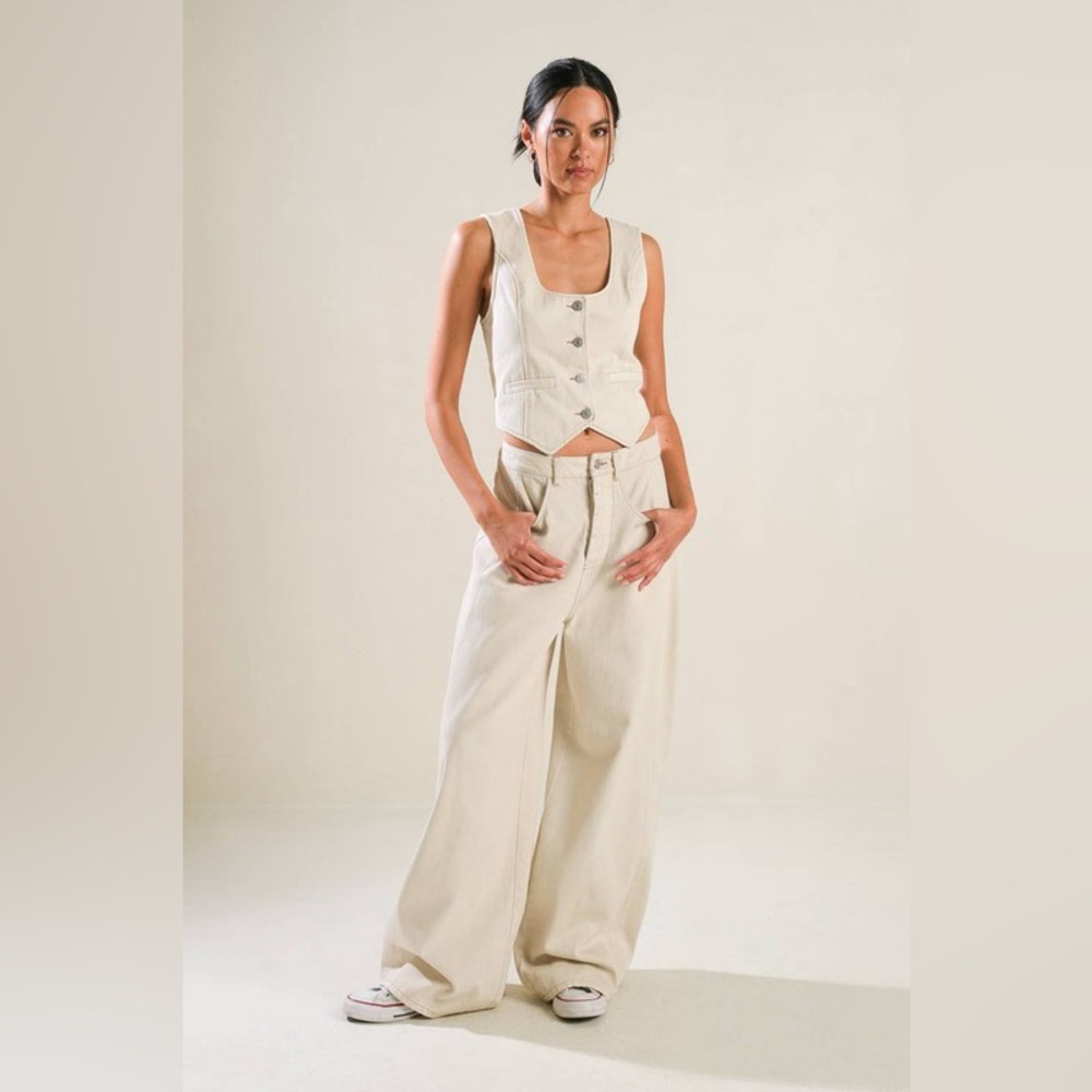 13. Woven Twill Vest and Wide Leg Pant Set